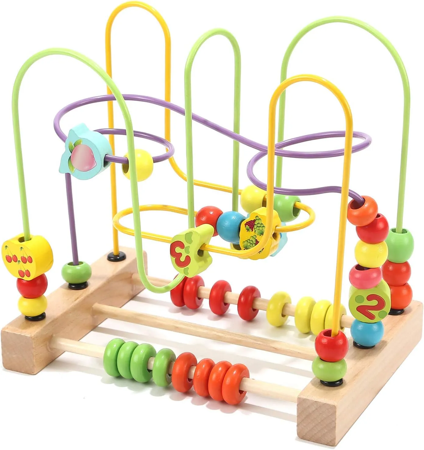 Wondertoys Bead Maze Toy for Kids Wooden Colorful Abacus Roller Coaster Educational Circle Toys Bead Maze Activity Cube Sensory Toys for Children