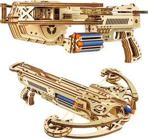 Wood Trick Bullet Boltcaster Crossbow 3D Wooden Puzzles for Adults and Kids to Build - Shoots up to 32 ft - Wooden Models Engineering DIY Project Mechanical 3D Puzzles Model Kits for Adults
