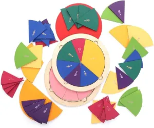Wooden Fraction Puzzle Toy | Montessori Math | Math Manipulatives for Kids for Learning and Special Needs Developmental Set for Small Children (57 Pcs)