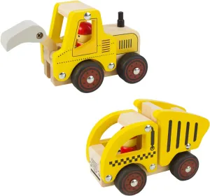 Wooden Push Car Toys for Infants 18 Months, 2 Pcs Baby Vehicle Toys Hand Push Car Toys for 2 Year Old Boys Girls (Excavator   Truck)