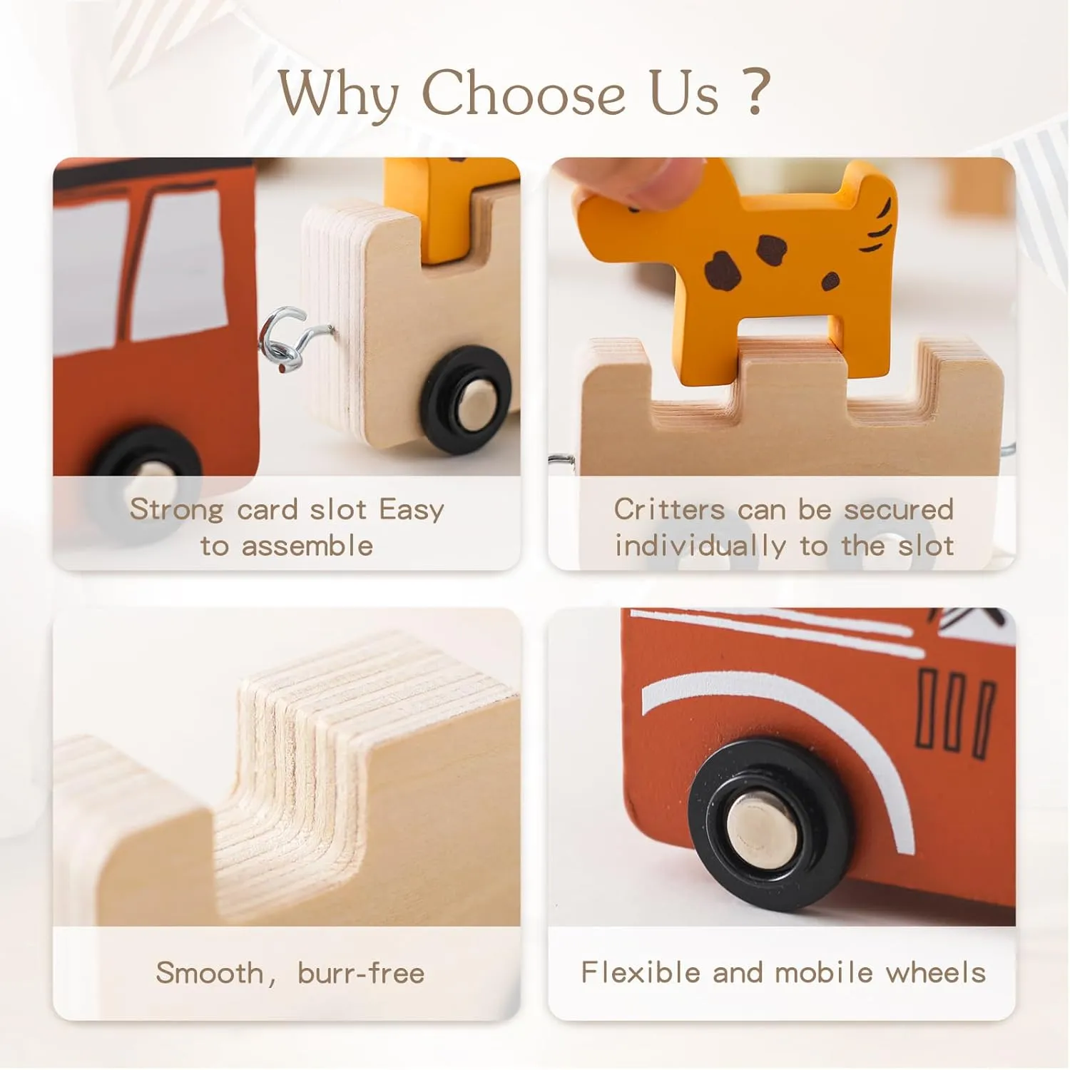 Wooden Train Set Toddler Toys for 3-5 Year Montessori Animal Figurines Train Toy Set Preschool Learning Activities Toys for Kids, Birthday Gift for Toddlers & Kids Aged 3  (10 PCS)
