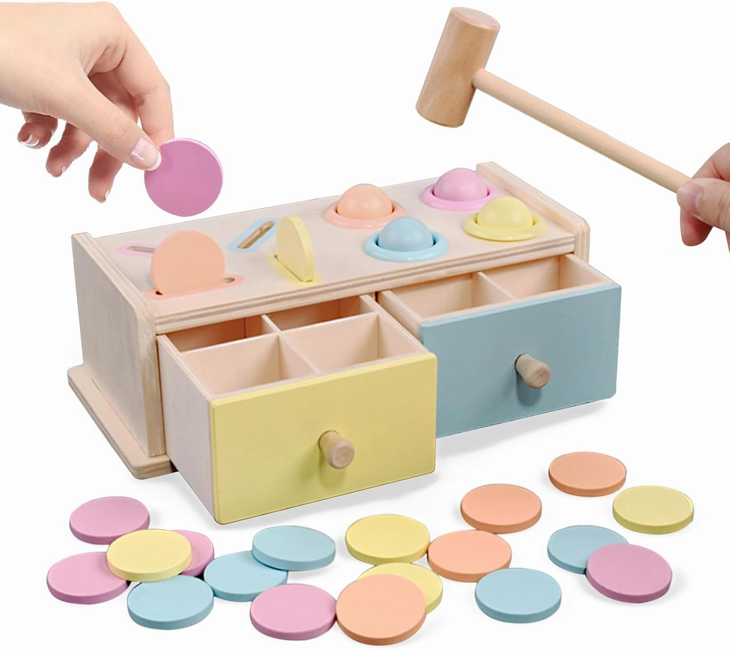 Wooden drawer Coin Sort Knock box Preschool puzzle games Montessori Early education toys Gifts for boys and girls ages 3-5