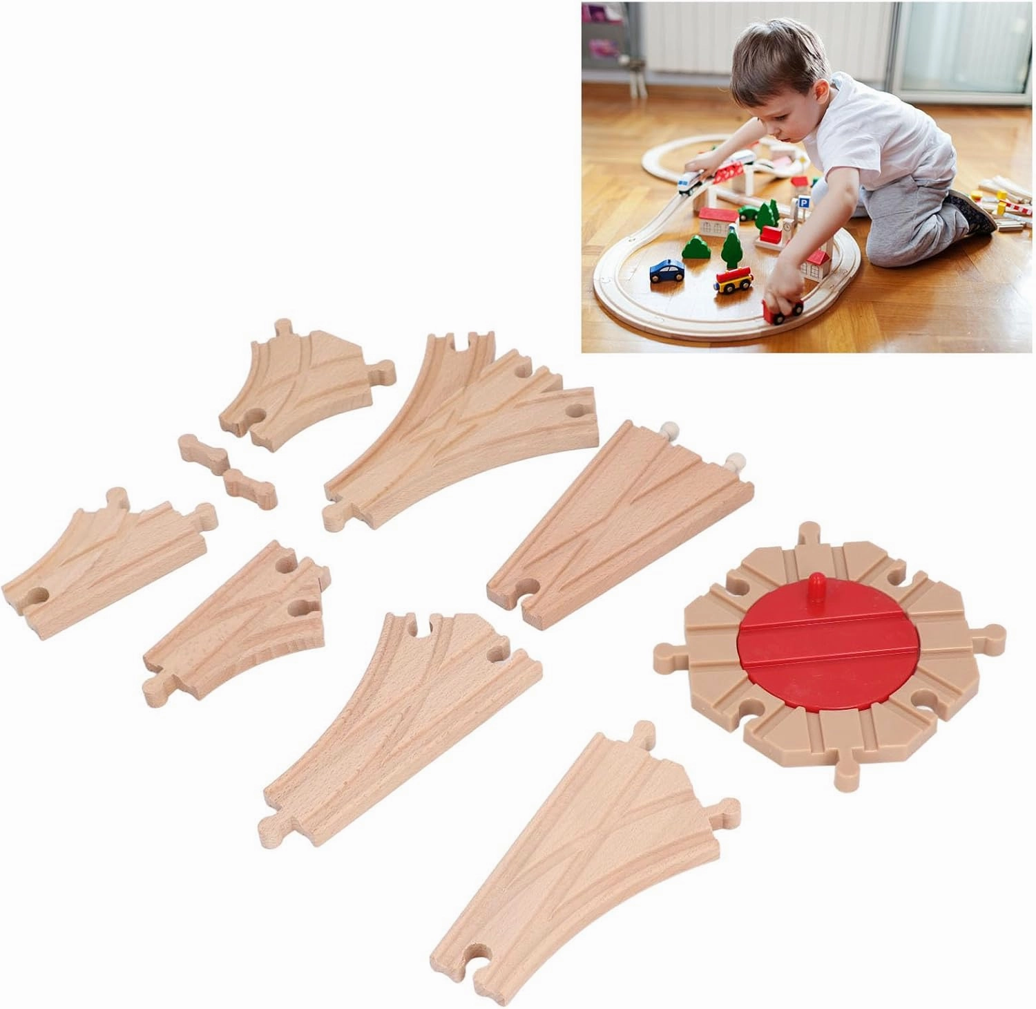 Wooden Track Set for Toddlers, DIY Assembly Kit Building Toys, Sturdy Beech Wood Material, Rich and Diverse Track Shapes, Educational Expansion Pack (Pack C)