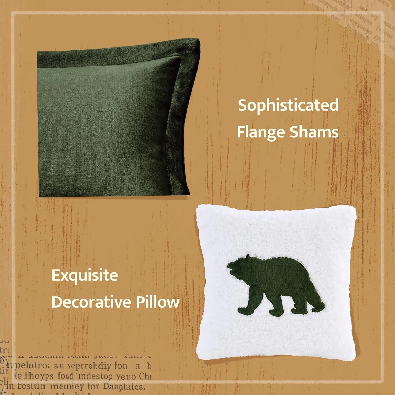 Woolrich Reversible Comforter Set Ultra Soft Plush to Sherpa, Down Alternative, Cold Weather Winter Warm Bedding, with Matching Sham, Decorative Pillow Green/Ivory King 4 Piece
