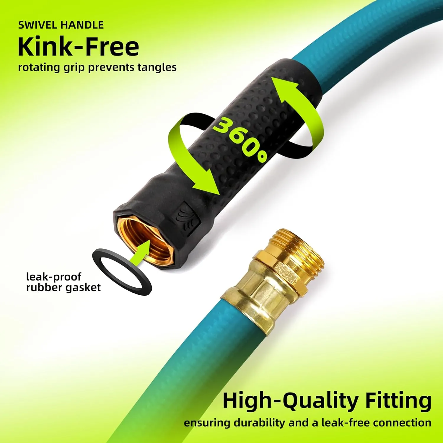 Worth Leader Garden Hose 3/4 in. x 25 ft. -Heavy Duty,Durable,Lightweight,Male to Female Fittings -No Kink Leakproof PVC Flexible Water Pipe -Brass Aluminum Ends for Household & Commercial Use -Green