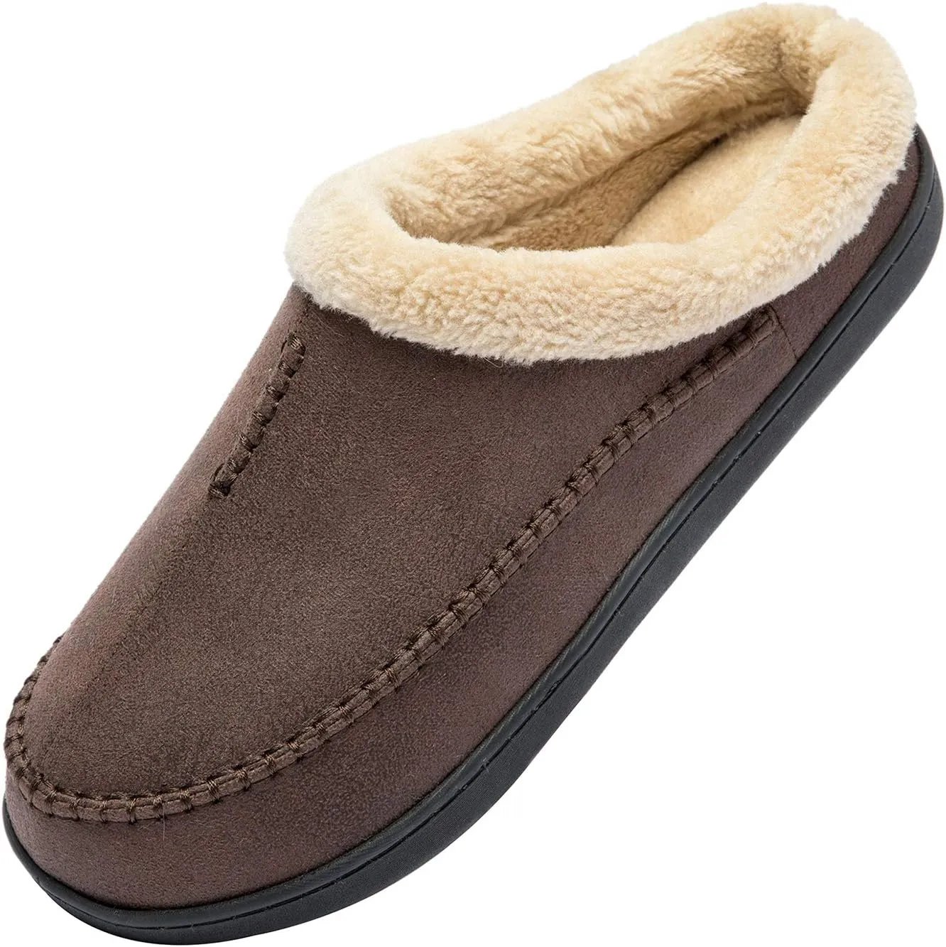 WOTTE Men's Moccasin Slippers Microsuede Fleece Fuzzy Lined Memory Foam House Shoes for Indoor Outdoor