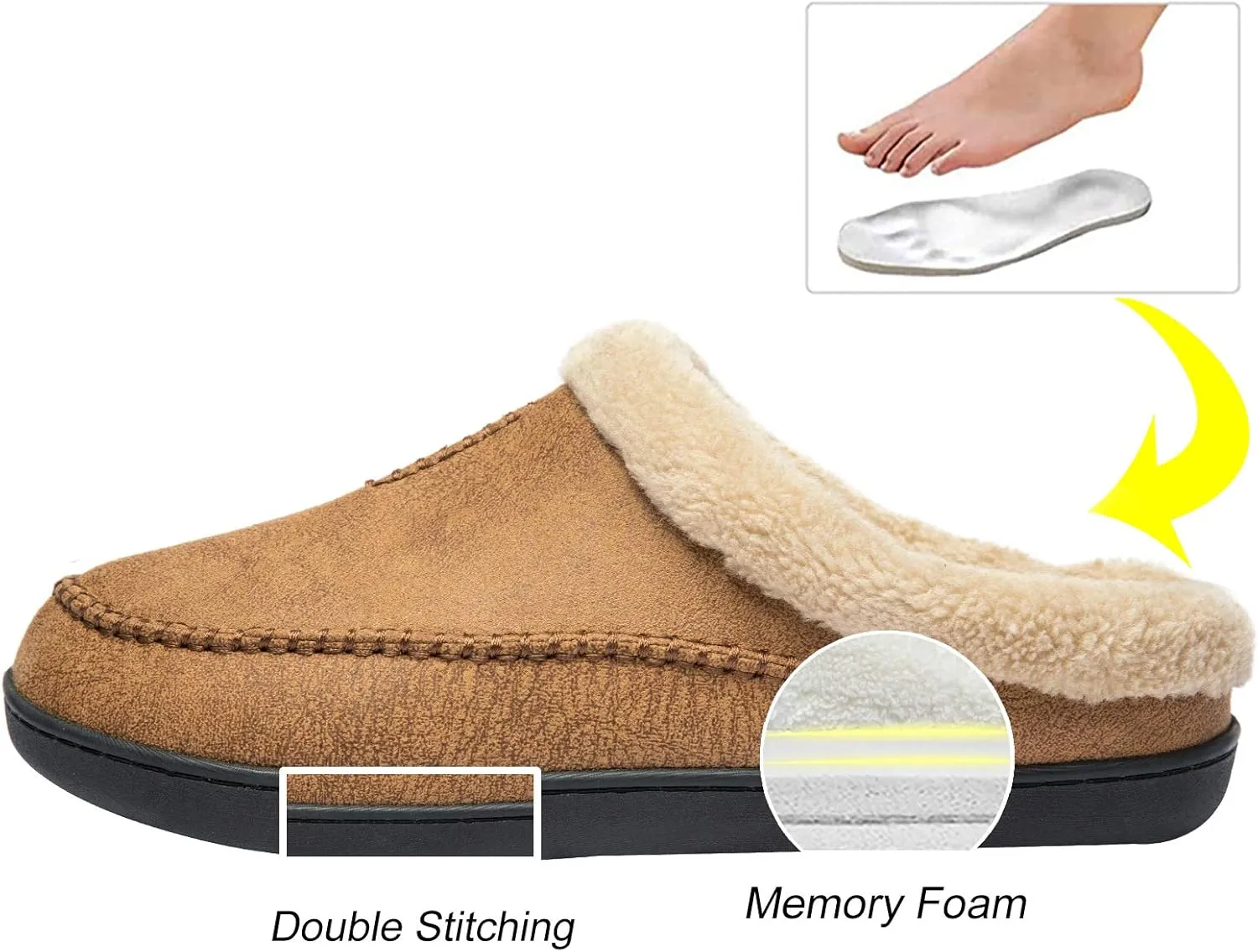 WOTTE Men's Moccasin Slippers Microsuede Fleece Fuzzy Lined Memory Foam House Shoes for Indoor Outdoor