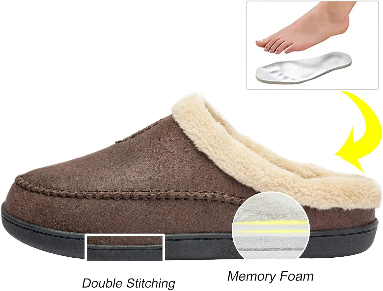 WOTTE Men's Moccasin Slippers Microsuede Fleece Fuzzy Lined Memory Foam House Shoes for Indoor Outdoor