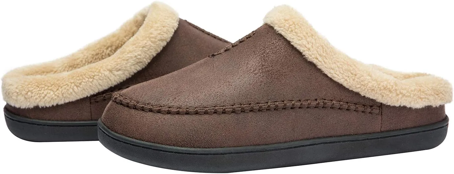 WOTTE Men's Moccasin Slippers Microsuede Fleece Fuzzy Lined Memory Foam House Shoes for Indoor Outdoor