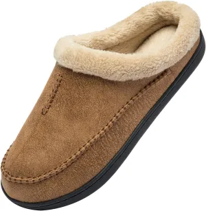 WOTTE Men's Moccasin Slippers Microsuede Fleece Fuzzy Lined Memory Foam House Shoes for Indoor Outdoor