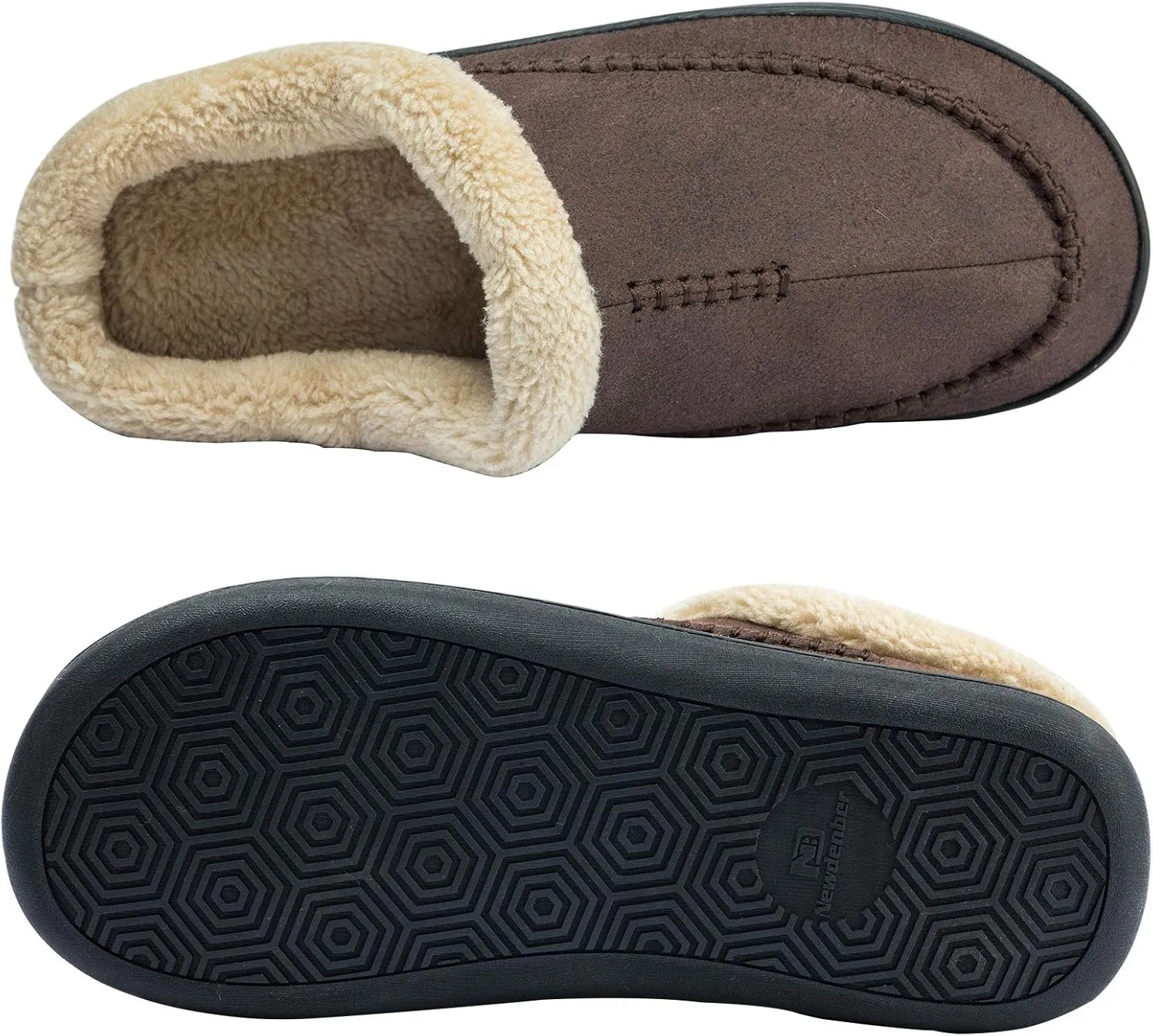 WOTTE Men's Moccasin Slippers Microsuede Fleece Fuzzy Lined Memory Foam House Shoes for Indoor Outdoor