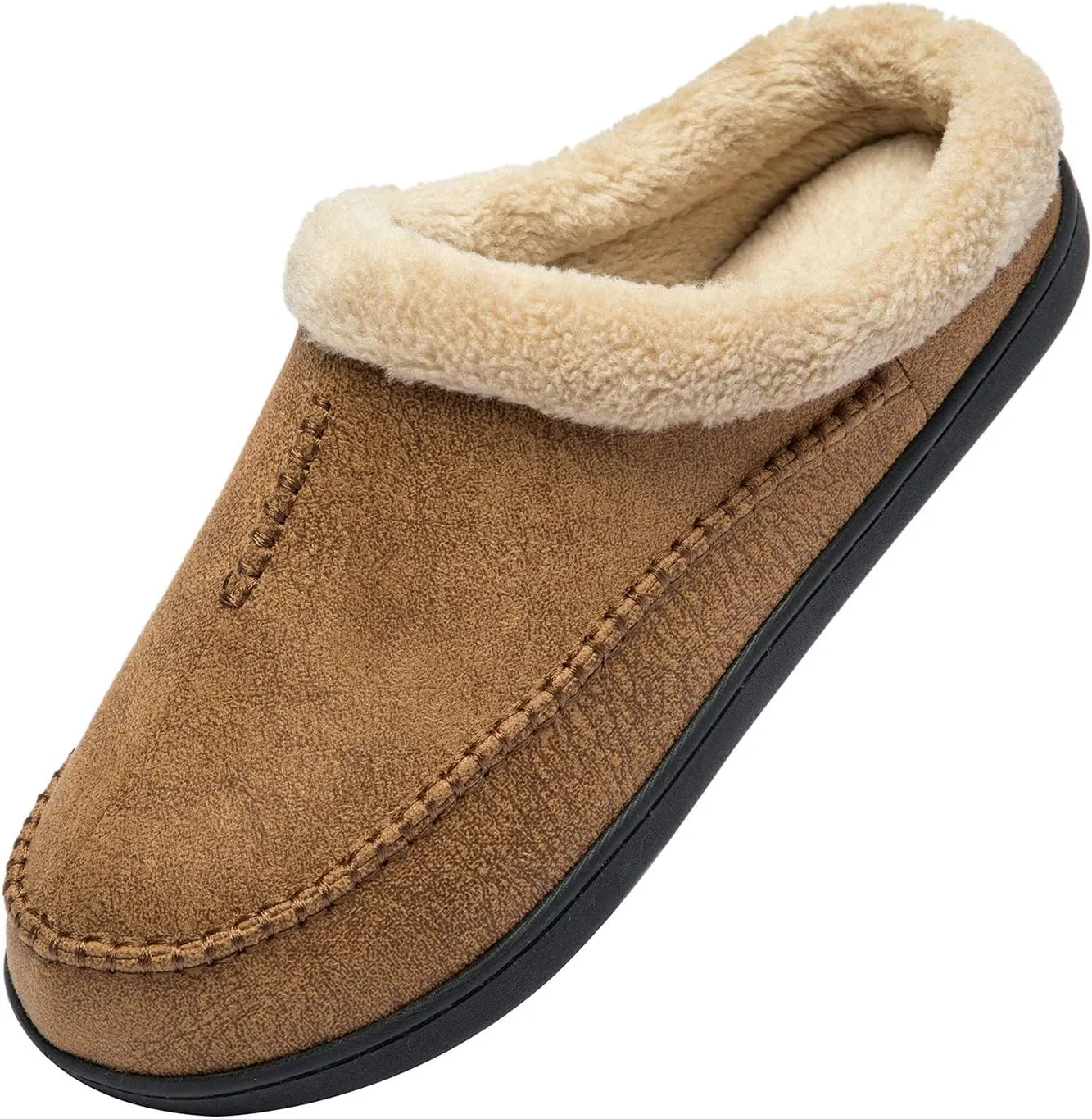 WOTTE Men's Moccasin Slippers Microsuede Fleece Fuzzy Lined Memory Foam House Shoes for Indoor Outdoor
