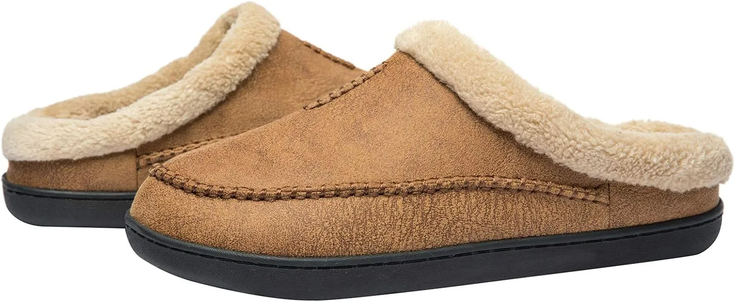 WOTTE Men's Moccasin Slippers Microsuede Fleece Fuzzy Lined Memory Foam House Shoes for Indoor Outdoor