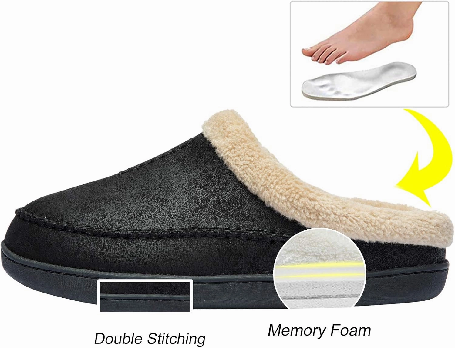 WOTTE Men's Moccasin Slippers Microsuede Fleece Fuzzy Lined Memory Foam House Shoes for Indoor Outdoor