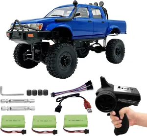 WPL C64-1 RC Car 1:16 Scale RC Crawler RTR RC Rock Truck 4x4 Off-Road Vehicle Mode 260 Motor New Gearbox with 3 Upgraded 1200mah Battery for Adult RC Hobby (Blue)