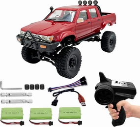 WPL C64-1 RC Car 1:16 Scale RC Crawler RTR RC Rock Truck 4x4 Off-Road Vehicle Mode 260 Motor New Gearbox with 3 Upgraded 1200mah Battery for Adult RC Hobby (Red)