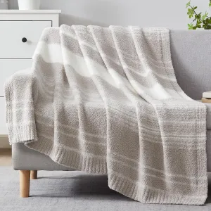 WRENGONGE Taupe Throw Blanket, 60x80 Soft Cozy Striped Throw Blankets for Couch, Sofa, Bed, Travel, Lightweight Fluffy Warm Plush Decorative Blankets for Women, Men,Kids Gift