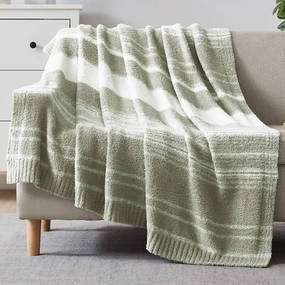 WRENGONGE Sage Green Throw Blanket, 50x70 Soft Cozy Striped Throw Blankets for Couch, Sofa, Bed, Travel, Lightweight Fluffy Warm Plush Decorative Blankets for Women, Men,Kids Gift