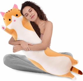 WUYU Lovely Plush Cat Doll Cute Cartoon Soft Stuffed Kitten Pillow Long Throw Sleeping Pillow Doll Toy Gift for Kids Girlfriend Multiple Size (Brown,110cm/43.3in)