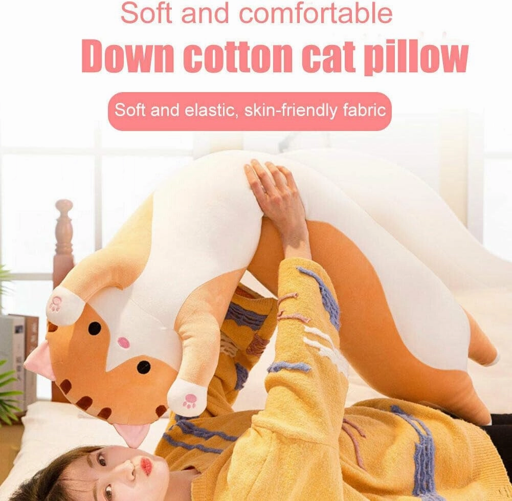 WUYU Lovely Plush Cat Doll Cute Cartoon Soft Stuffed Kitten Pillow Long Throw Sleeping Pillow Doll Toy Gift for Kids Girlfriend Multiple Size (Brown,110cm/43.3in)