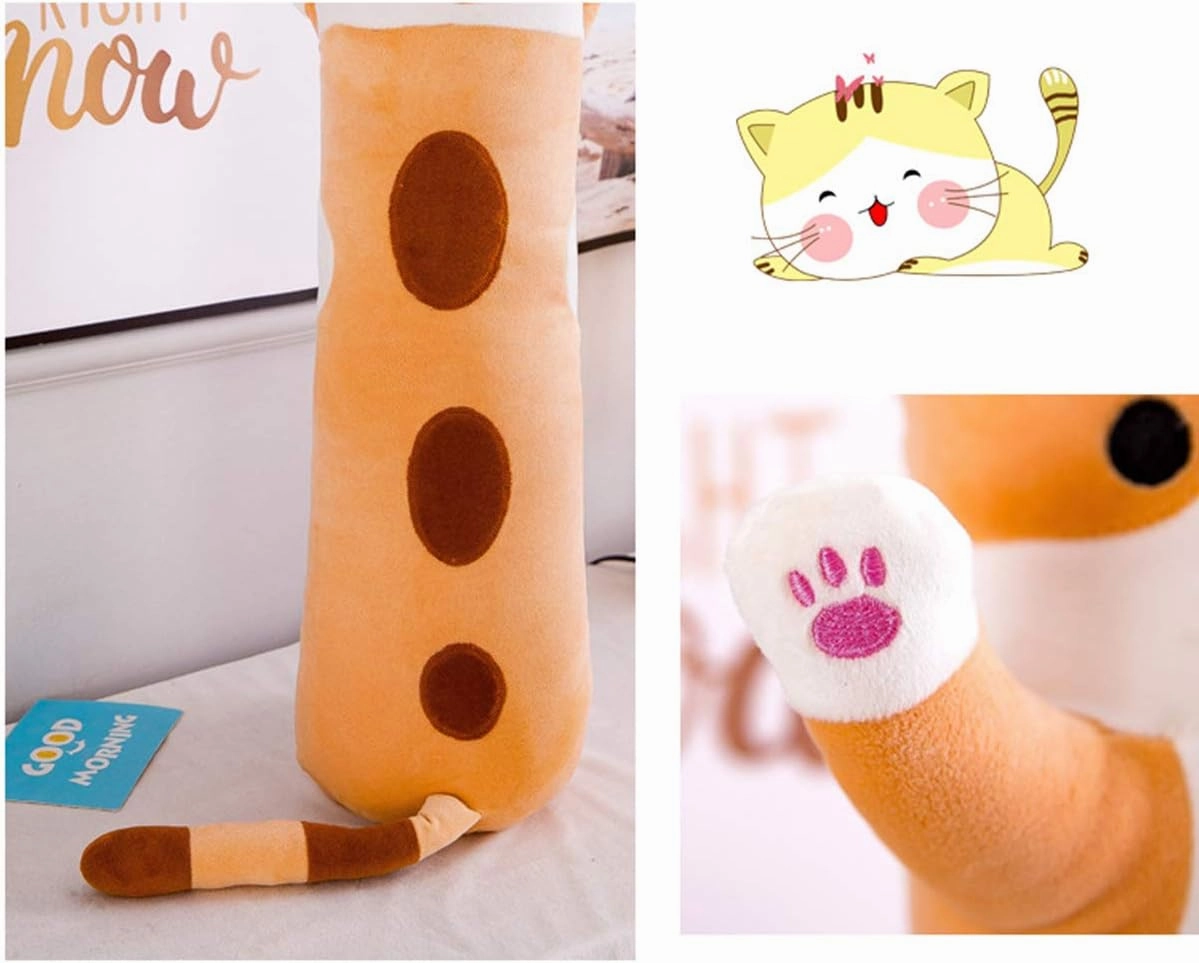 WUYU Lovely Plush Cat Doll Cute Cartoon Soft Stuffed Kitten Pillow Long Throw Sleeping Pillow Doll Toy Gift for Kids Girlfriend Multiple Size (Brown,110cm/43.3in)