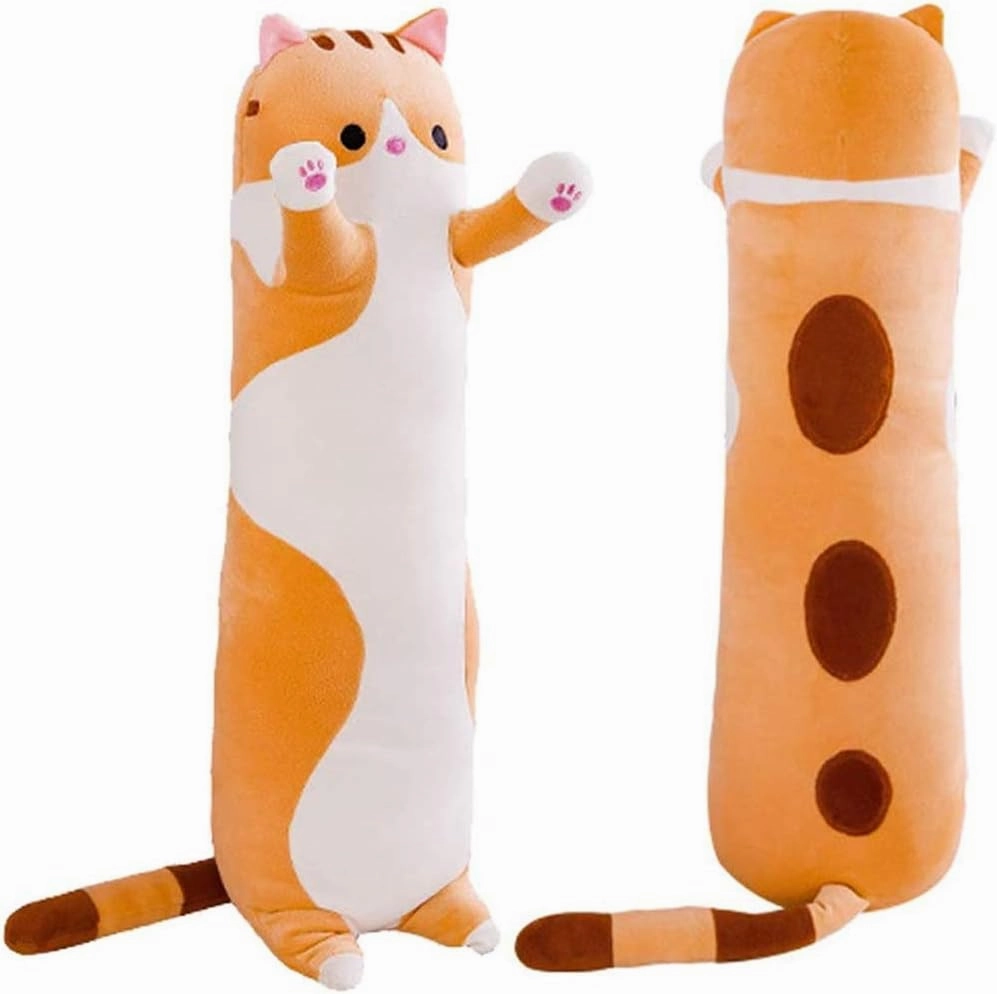WUYU Lovely Plush Cat Doll Cute Cartoon Soft Stuffed Kitten Pillow Long Throw Sleeping Pillow Doll Toy Gift for Kids Girlfriend Multiple Size (Brown,110cm/43.3in)