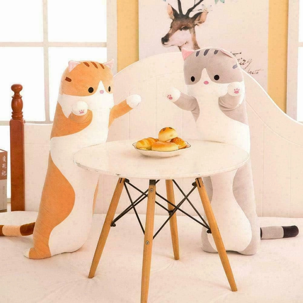 WUYU Lovely Plush Cat Doll Cute Cartoon Soft Stuffed Kitten Pillow Long Throw Sleeping Pillow Doll Toy Gift for Kids Girlfriend Multiple Size (Brown,110cm/43.3in)