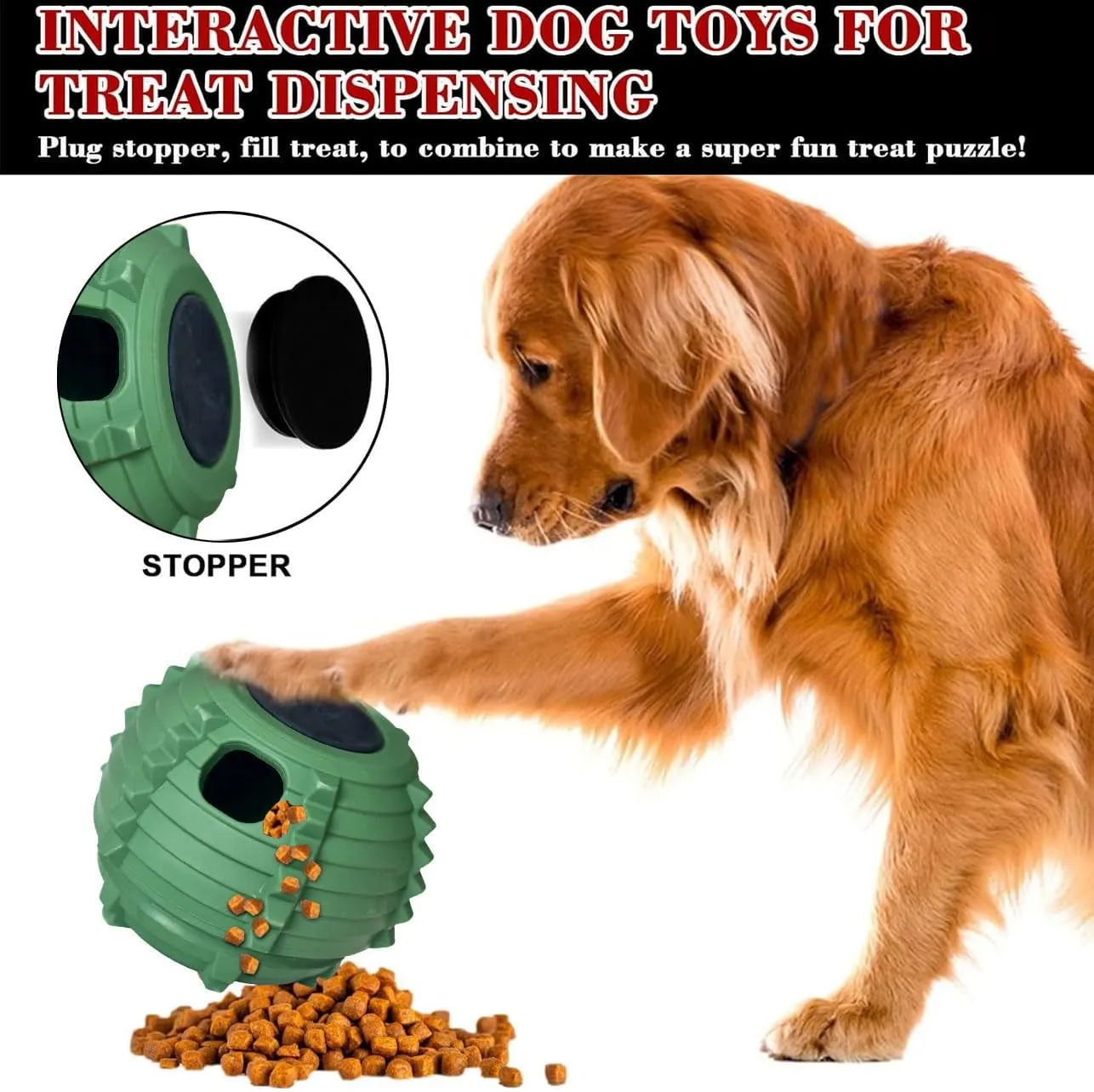 XHX Dog Toy, Durable Large Dog Toys, Interactive Dog Puzzle Play Toy, Freezable Fillable Rubber Dog Toys, with Stopper Silicone Treat Tray (Green, Small)