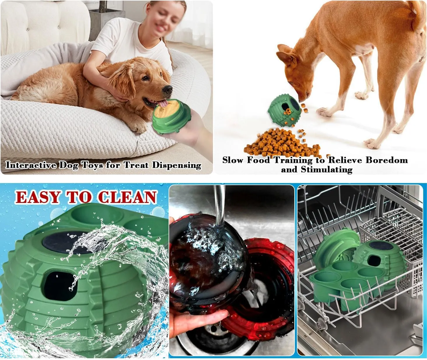 XHX Dog Toy, Durable Large Dog Toys, Interactive Dog Puzzle Play Toy, Freezable Fillable Rubber Dog Toys, with Stopper Silicone Treat Tray (Green, Small)