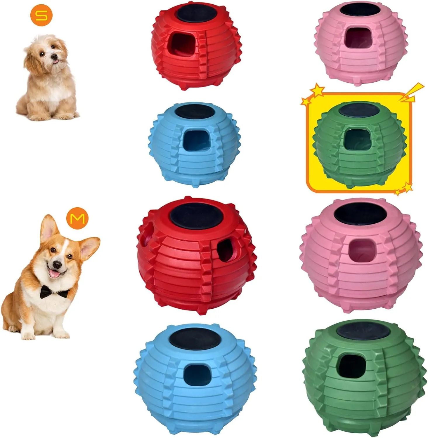 XHX Dog Toy, Durable Large Dog Toys, Interactive Dog Puzzle Play Toy, Freezable Fillable Rubber Dog Toys, with Stopper Silicone Treat Tray (Green, Small)