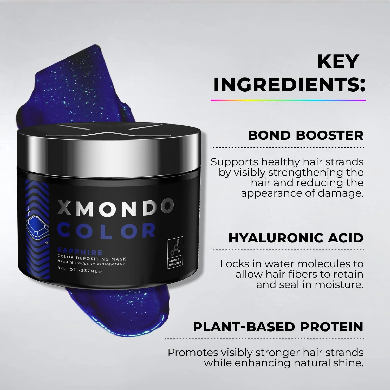 XMONDO Color Sapphire Depositing Mask & Semi-Permanent Blue Hair Dye | Infused with Bond Booster Technology & Hyaluronic Acid for Nourishment, Revitalization & Repair, Vegan Formula, 8 Fl Oz 1-Pack