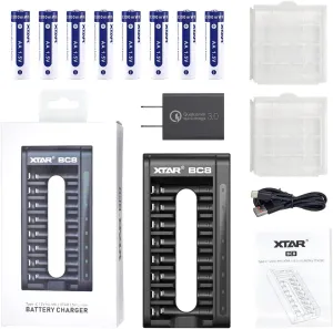 XTAR New BC8 8 Bay Fast Type C Charger for 1.5V AAA AA Lithium and 1.2V Ni-MH AA AAA Rechargeable Battery (BC8 Charger 8 * 1.5V AA Batteries QC3.0)