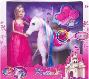 Yellow River Magical Light Unicon and 11.5" Princess Doll, Unicorn Gifts for Christmas Birthday for Girls 3 , Fairy Tale Story Unicorn Horse Toys Playset for Kids Ages 3 4 5 6 7 8