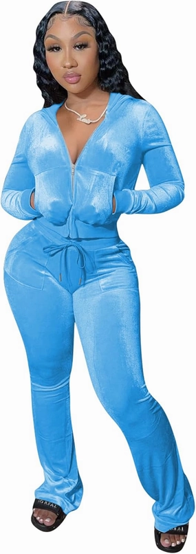 yidengymx Womens 2 Piece Velour Tracksuit Two Piece Outfits for Women Long Sleeve Zip Up Crop Tops Sweatpants Sets Pockets