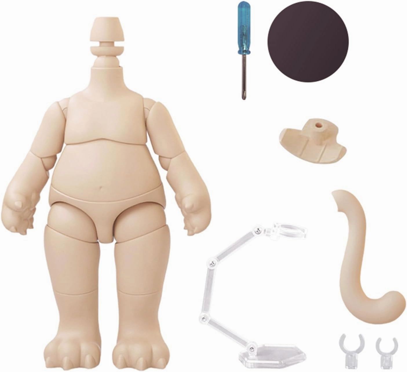 YMY Pear Shaped Doll Body with Animal Tail Mini 1/12 Scale Cute Fat Action Figure Suitable for YMY 1/12 1/8 BJD GSC Doll Head （Light Tan）
