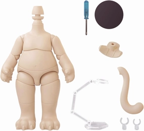 YMY Pear Shaped Doll Body with Animal Tail Mini 1/12 Scale Cute Fat Action Figure Suitable for YMY 1/12 1/8 BJD GSC Doll Head （Light Tan）