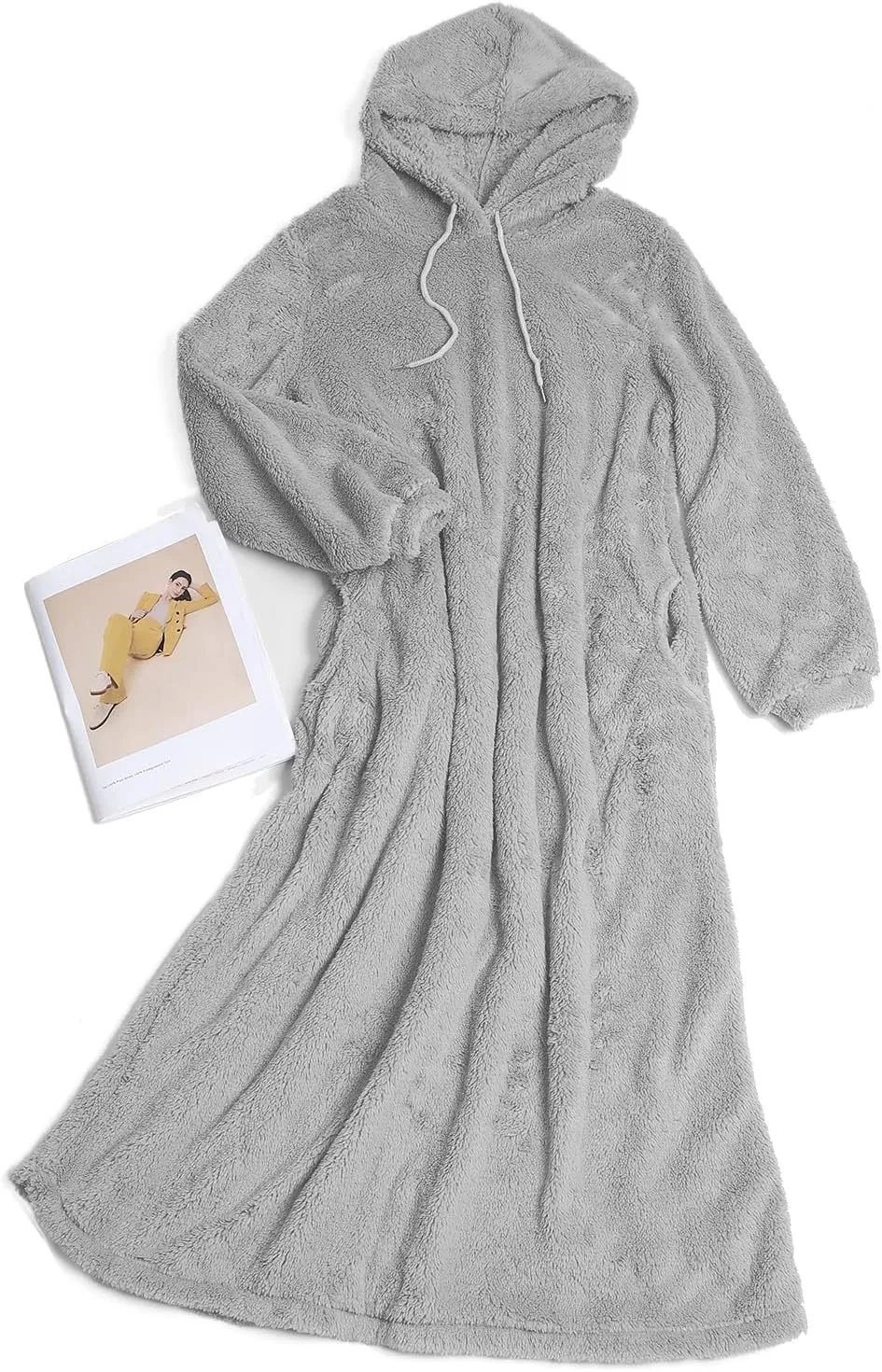 Yoolin Womens Fall Winter Fuzzy Fleece Hooded Long Dress Plus Size Sherpa Long Sleeve Nightgown with Pockets