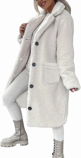 Yoolin Women's Winter Plush Thick Coat Lapel Button Casual Warm Long Overcoat