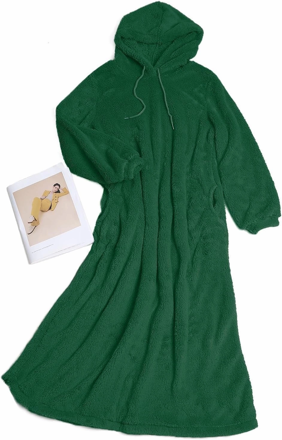 Yoolin Womens Fall Winter Fuzzy Fleece Hooded Long Dress Plus Size Sherpa Long Sleeve Nightgown with Pockets