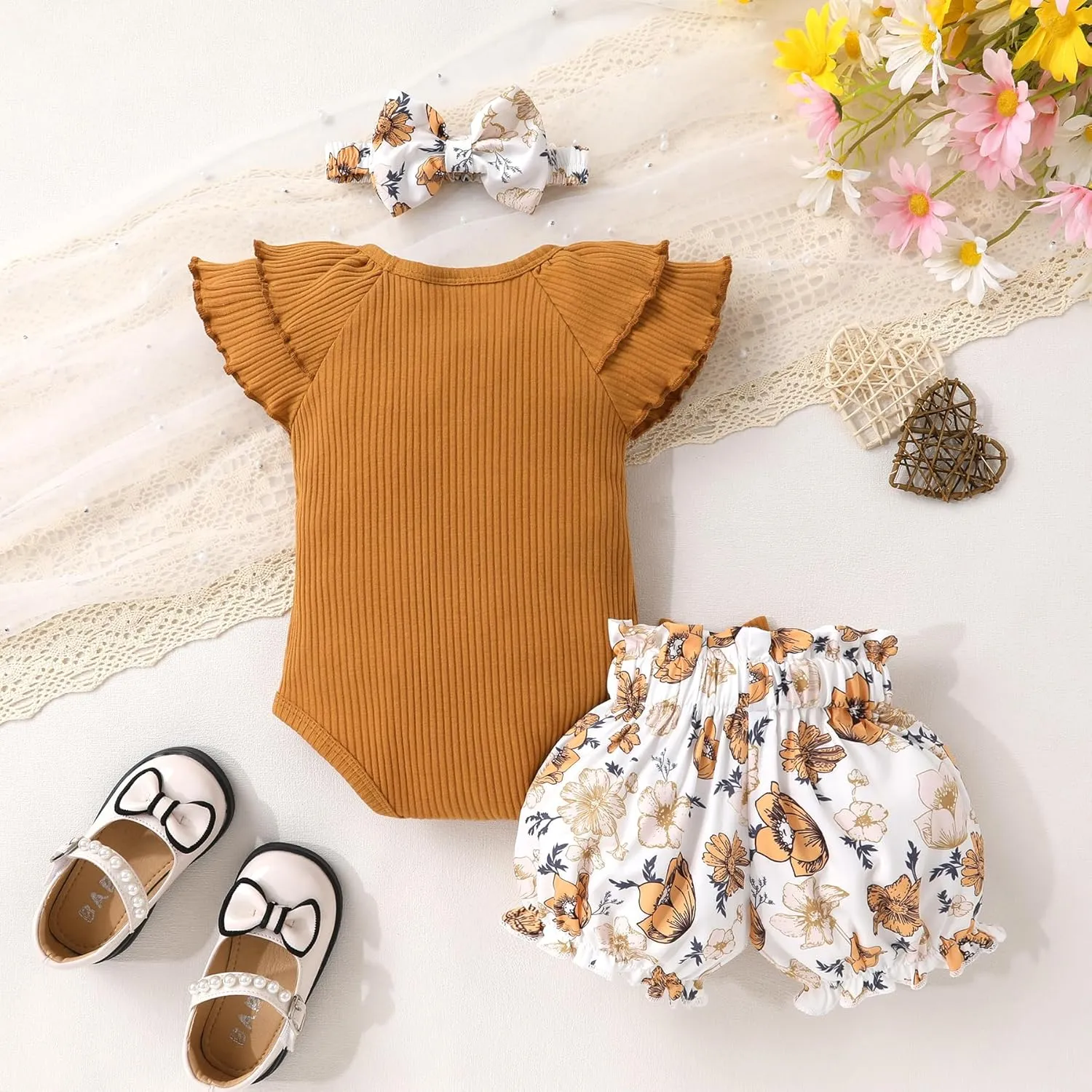 YOUNGER TREE Newborn Infant Baby Girl Clothes Romper Shorts Set Floral Summer Outfits Cute Baby Girl Clothing