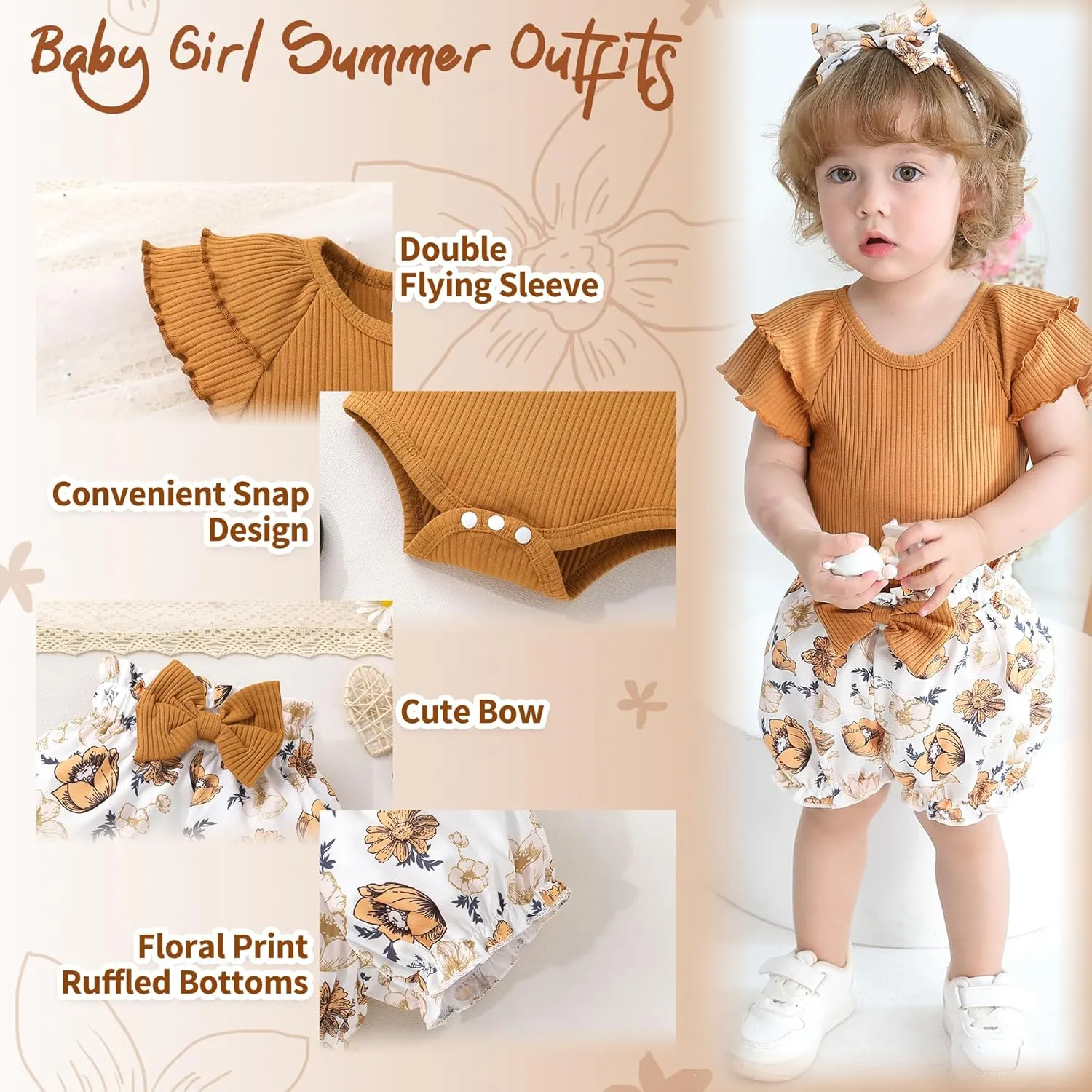 YOUNGER TREE Newborn Infant Baby Girl Clothes Romper Shorts Set Floral Summer Outfits Cute Baby Girl Clothing