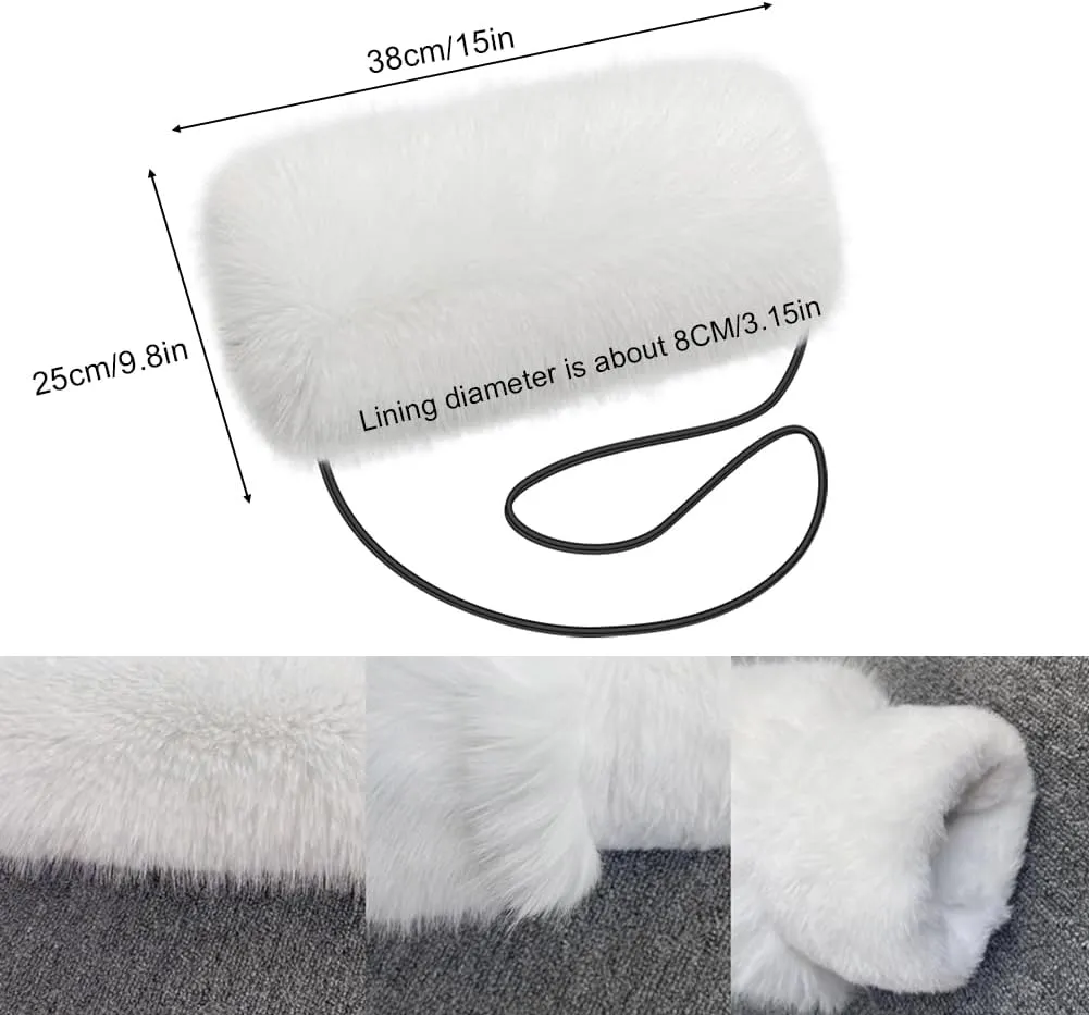 Zcargel Winter Warm Arm and Hand Warmer Women Faux Fur Hand Muffs Cozy Double Sided Plush Hand Warmer with Strap for Winter
