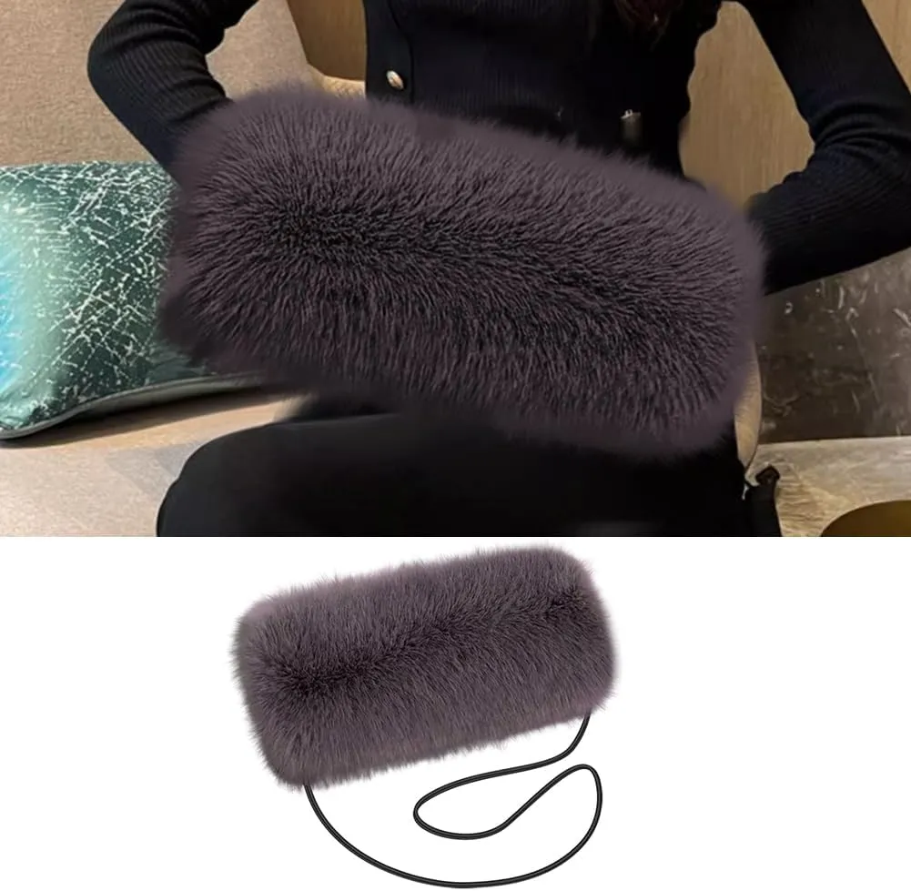 Zcargel Winter Warm Arm and Hand Warmer Women Faux Fur Hand Muffs Cozy Double Sided Plush Hand Warmer with Strap for Winter