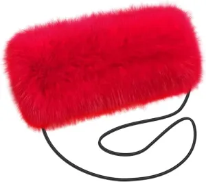 Zcargel Winter Warm Arm and Hand Warmer Women Faux Fur Hand Muffs Cozy Double Sided Plush Hand Warmer with Strap for Winter