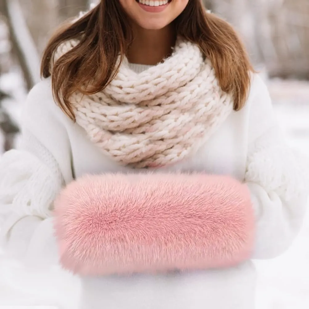 Zcargel Winter Warm Arm and Hand Warmer Women Faux Fur Hand Muffs Cozy Double Sided Plush Hand Warmer with Strap for Winter