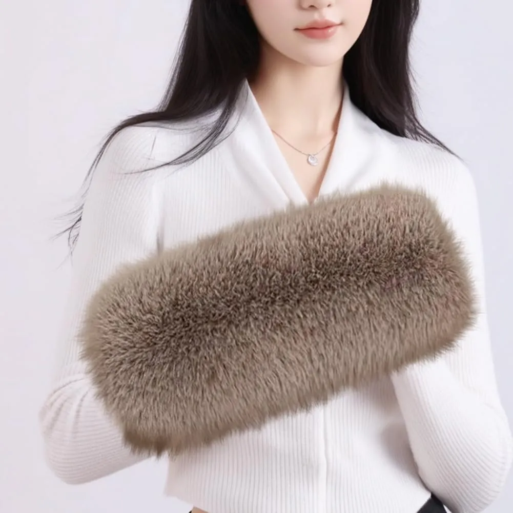 Zcargel Winter Warm Arm and Hand Warmer Women Faux Fur Hand Muffs Cozy Double Sided Plush Hand Warmer with Strap for Winter