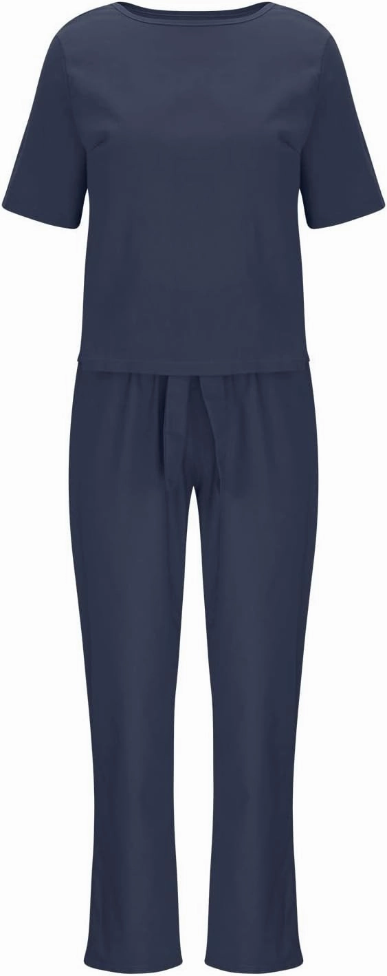 ZDRZK 2 Piece Outfits For Women Summer Cotton Linen Plus Size Short Sleeve Tops Belted Long Pants Jogger Sets