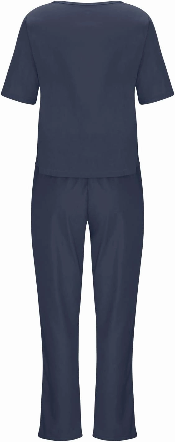 ZDRZK 2 Piece Outfits For Women Summer Cotton Linen Plus Size Short Sleeve Tops Belted Long Pants Jogger Sets