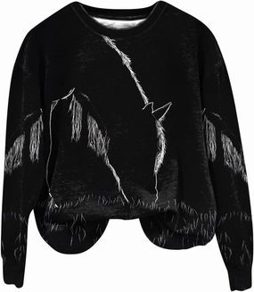 ZDRZK Long Sleeve Tops for Woman Horse Print Crewneck Oversized Retro Shirts Blouse Casual Loose 2024 Basic Clothes