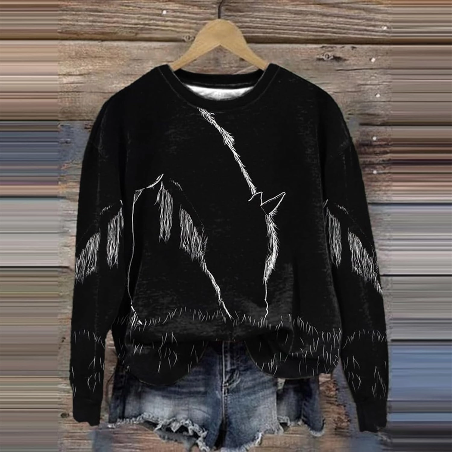 ZDRZK Long Sleeve Tops for Woman Horse Print Crewneck Oversized Retro Shirts Blouse Casual Loose 2024 Basic Clothes